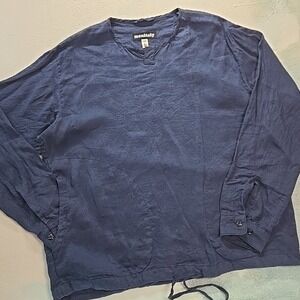 Linen Smock Monitaly Men S Long Sleeve Pullover Shirt LA Blue megcompany.com USA
